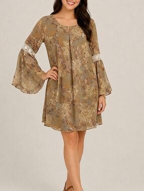 BLISS COUTURE Floral Flare Sleeve Lace Coquette Boho Jumper Mini Festival Dress